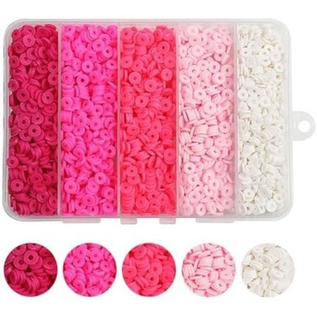 4000 stk. lyserøde lerperler til armbåndsfremstillingssæt, 6 mm Heishi-perler polymer lerperler, flade runde skive lerperler til smykkefremstilling 