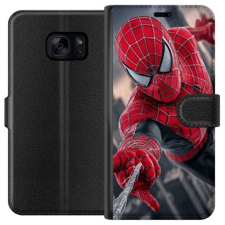 Kompatibelt Plånboksfodral till Samsung Samsung Galaxy S7 Dynamisk Spider-Man-illustration i actionperspektiv, superhjältetema med rörelseekonomi o