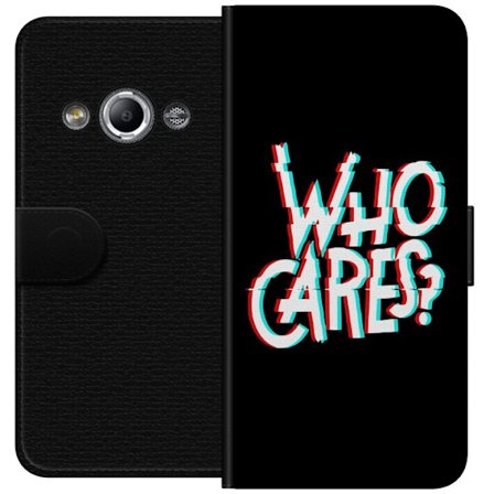 Kompatibel Tegnebogsetui til Samsung Galaxy Xcover 3 Glitchtypografi med teksten "who cares" i rødt og cyan på en sort minimalistisk baggrund.