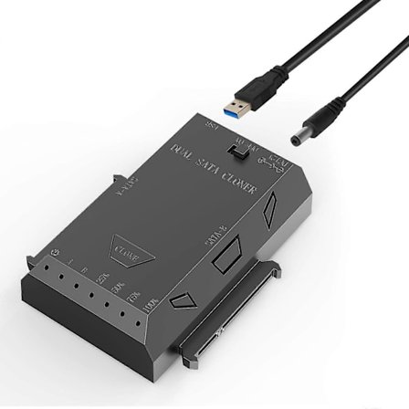 SATA til USB-adapter med ett-klikks offline-kloning, 2,5/3,5-tommers HDD SSD-kompatibel, USB 3.0 5 Gbps, 12V3A strøm