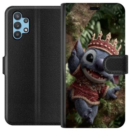 Kompatibel Tegnebogsetui til Samsung Samsung Galaxy A32 5G Stitch med krona i detaljeret 3D-stil, røget Disney-design med rød kongelig outfit perfek