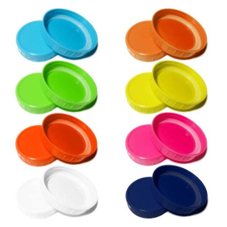 8 stk. Farvede Mason Jar Låg Fødevaregodkendt Plastik Opbevaringslåg til Sylteglas Anti-Ridse Resistent Overflade Ny