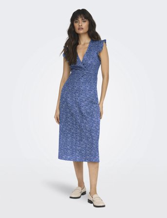 ONLY Onlmay Life S/L Wrap Midi Dress Jrs - Blue - L