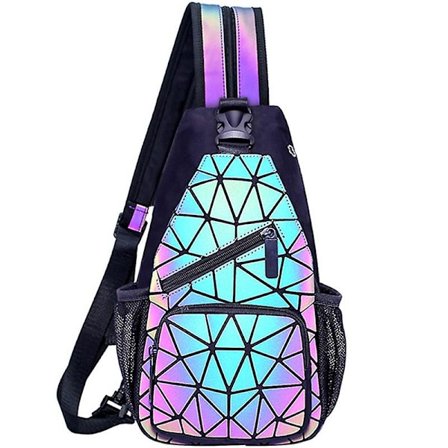 Geometriska Självlysande Små Ryggsäckar Kvinnor Män Holografisk Reflekterande Handväska Crossbody Sling Bag Färgskiftande Axelväska