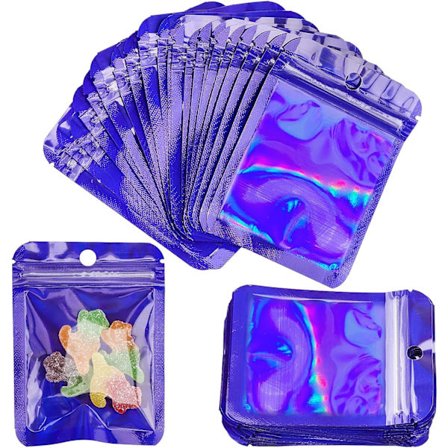 Foil Ziplock-pussit, 100 kpl uudelleensuljettavia hajuttomia elintarvikkeiden säilytyspusseja Holografisia pakkauspusseja Kirkkaita litteitä 