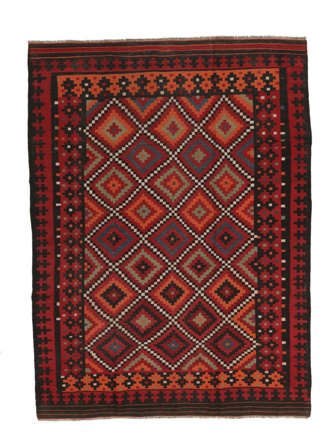 Tessuto A Mano Afghan Vintage Kilim Tappeto 207X286 Vintage Di Lana Nero/Rosso Scuro