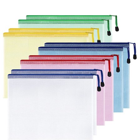 Plastnät Dragkedjepåse 18x23 cm (10-pack), Extra Stor Vattenavvisande Dragkedjeväska för Skolmaterial, Kontorsmaterial, Pussel & Spel Organisering 