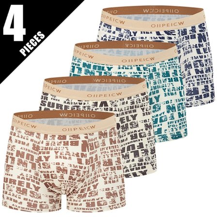 4-pak Herre Lange Boxershorts, Høj Stretch Strikket Stof, Mønster, Komfortable Mode Shorts