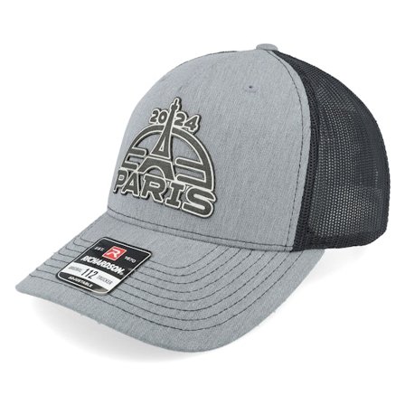 Iconic - Paris 2024 White Engraved Patch Heather Grey/Black Trucker Grey Cap - @ Hatstore
