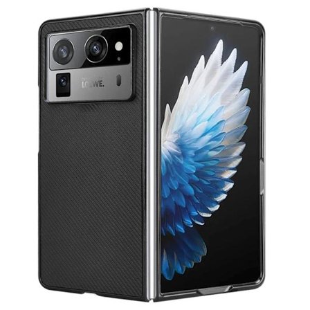 TECNO Phantom V Fold2 Case Carbon Fiber Texture Shockproof Vegan Leather Phone Cover - Black