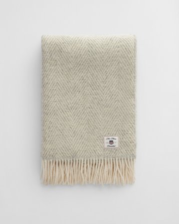 GANT Wohnaccessoires Wolldecke mit Fischgrätmuster (130x200) Hellgrau