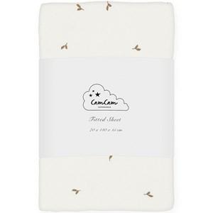 Cam Cam Flowing Leaf 70 x 140 Fitted Sheet One Size - Bedding - One size - White