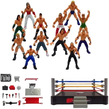 Högkvalitativt WWE Mini Wrestling Figur Leksaksset Brottare Leksaker Med Fyrkantig Ring Tillbehör Roliga Miniatyrfigurer Fighting Figurer Gåva