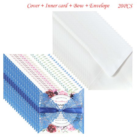 20 stk. Glitter Hul Bryllupsinvitationer Kort med Kuverter Bånd Brudebad Festartikler