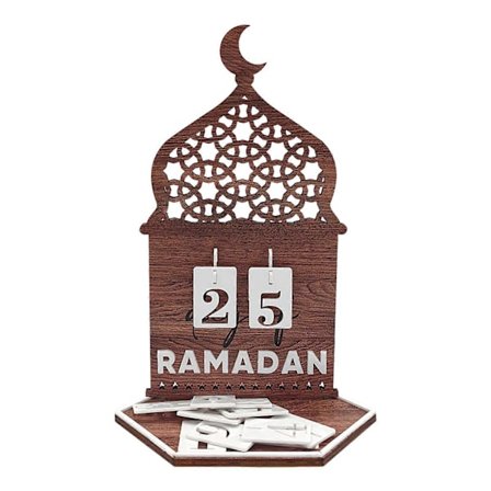 Ramadan Nedtællingskalender Træ Rundt Blad Dekor Display Form DIY Eid Mubarak Festival Borddekoration