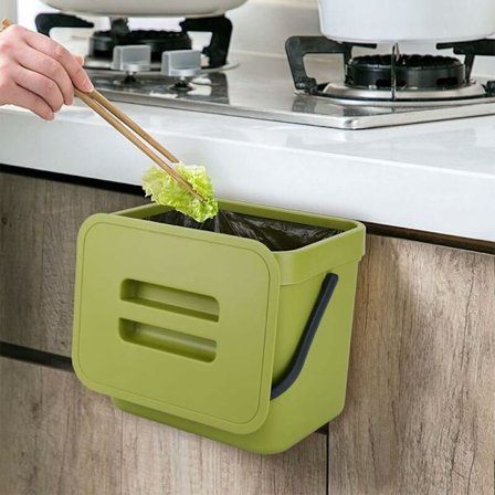 7L vægmonteret køkkenskak med låg, hængende skraldespand på skabe og soveværelsesskabsskuffer (grøn)