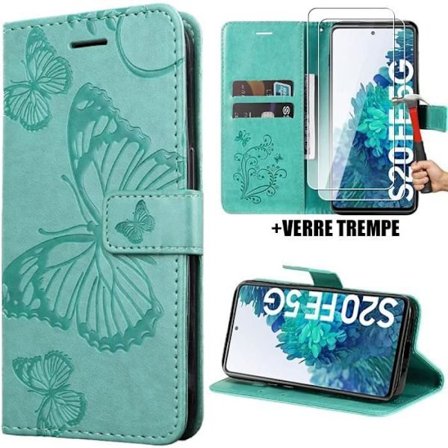 Skyddande skal - Booling - för Samsung Galaxy S20 FE - Grön - Fjärils mönster - 2 härdade glas