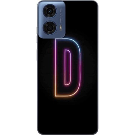 Kompatibel Mobilcover til Motorola Motorola Moto G04 Minimalistisk neonbogstav D i farveskiftende lys mod sort baggrund i moderne digital design