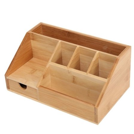 Förvaringslåda i trä för skrivbord, multifunktionell organizer med vattenresistent fack för kontorsskrivbord, pennhållare i naturlig bambu, robust