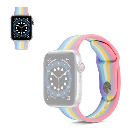 Apple Watch 40 mm klockarmband i regnbågsfärgad silikon - Ljus Regnbåge / Storlek: L