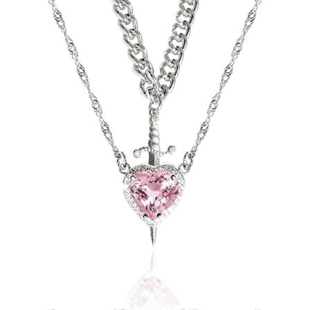 Halsband för par med hjärta och svärd, rosa hjärta med zirkonia, trendigt matchande halsband med svärd genom hjärta, romantiska halsband silver rosa