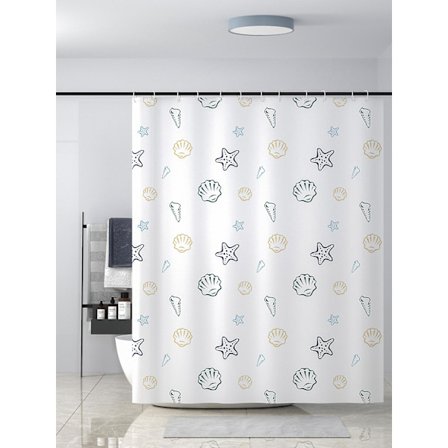 3D digital duschdraperi med färgglatt tryck (sjöstjärnor och snäckskal)