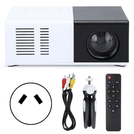 Mini Portabel LED-projektor Svart Vit med Ställ 100 240V AU-kontakt