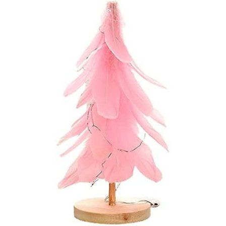 |NN| Rosa Höyhen Joulukuusi Koriste Pöydälle LED-Valoilla Puupohja Mini Pöytä Loma