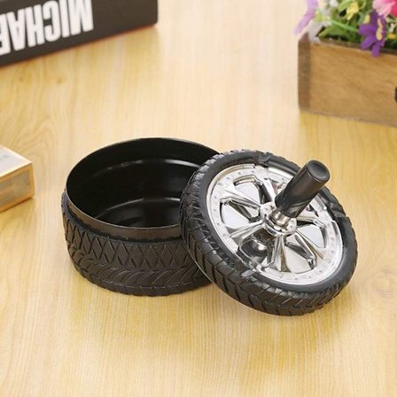 1 Stykke Svart Askebeger med Trykknapp og Deksel, Vindtett og Rotérbar