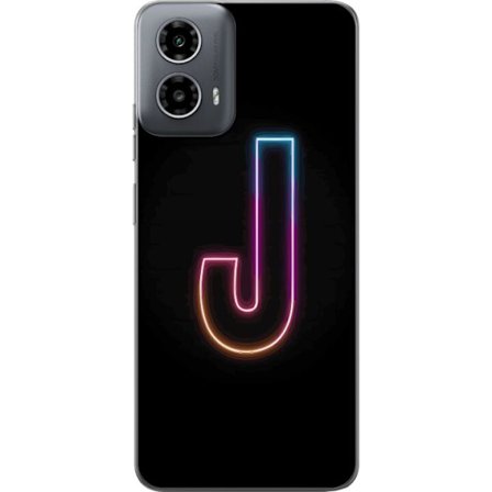 Kompatibel Mobilcover til Motorola Motorola Moto G34 Minimalistisk neonbogstav J i farveskiftende lys mod sort baggrund