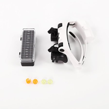 Hodebånd forstørrelsesglass med LED-lys, multifunksjonell LED-hodeholder med 21 kombinasjonsforstørrelsesglass med utskiftbar linse