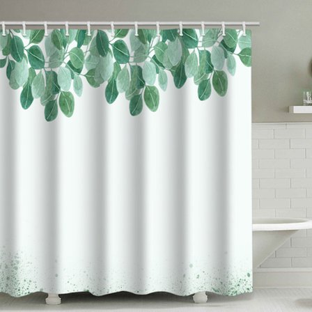 Vattenfärg Grön Duschdraperi, med 12 Plastkrokar