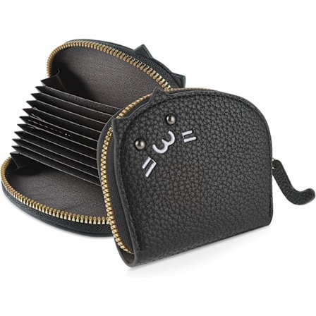 Naisten Söpö Kissa Kolikkokukkaro, Mini Vetoketjullinen Luottokorttikotelo Nahkainen Pieni Lompakko Avaimenperä Rahapussi (Musta)