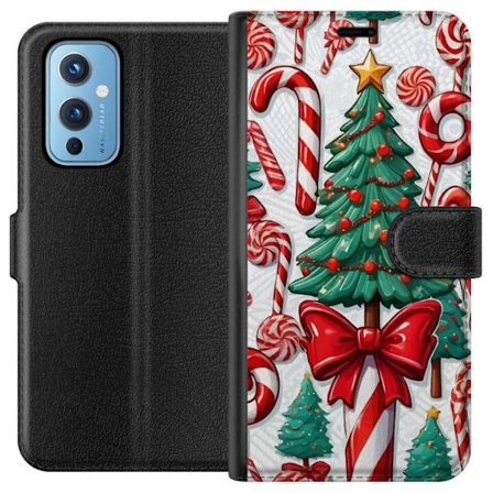 Kompatibel Tegnebogsetui til OnePlus 9 Juletræ slikkager julgran ferie slik retro design kunst