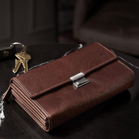 Portafoglio Montreal Classic a fisarmonica in pelle marrone chiaro per uomini - Portacarte