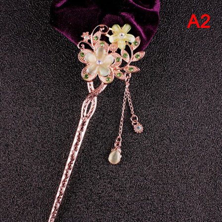 Cat Eye Stone Hair Pin Double Flower Rhinestone Hair Stick Hair