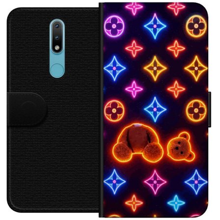 Yhteensopiva Lompakkokotelo Nokia Nokia 2.4 Neonvärisellä ylellisellä kuviolla, jossa hehkuvia nalleja pop-taide-esteetiikassa