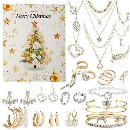 Smyckesadventskalender 24-dagars nedräkning till jul - armband, halsband, örhängen och ringar för vuxna kvinnor och tonårsflickor (FMY)