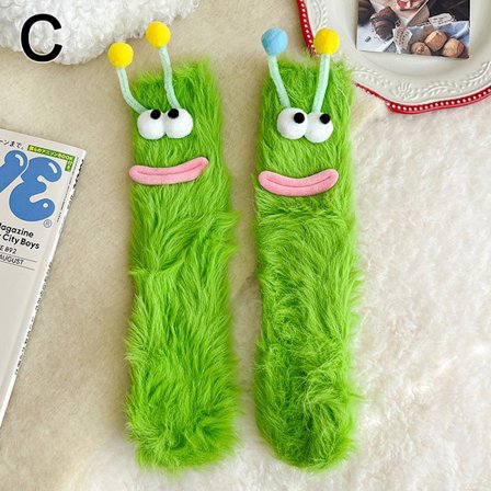 Grøn; Størrelse: L - Sjove og grimme plysstrømper med store øjne til efterår og vinter, gulvstrømper til par til at sove i