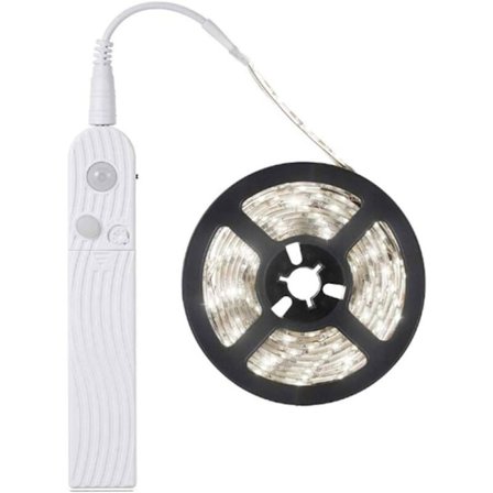 3m LED-nauha liiketunnistimella, paristokäyttöinen yövalo PIR-anturilla, kaappivalaistus, vedenpitävä IP65, (viileä valkoinen 6500K, 3m)