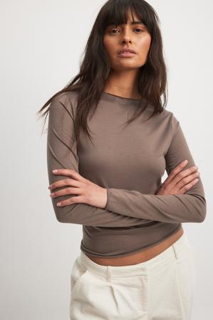 NA-KD Haut transparent à manches longues - Tops manches longues - Brun - Small