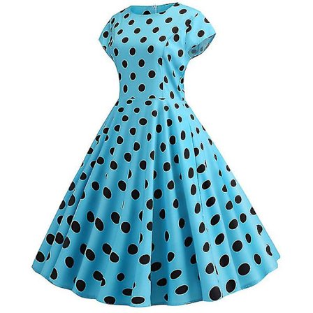 Kvinder Polka Dot Rockabilly Kjole Damer Retro Cocktail Fest Kortærmet Hepburn Swing Kjoler(d)