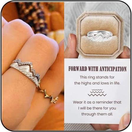 Mountain Ring Set för kvinnor Flickor 2 st Inspirerande Mountain Design Zirconia Ringar Alla hjärtans dag Födelsedag Smycken Presenter Silver 7