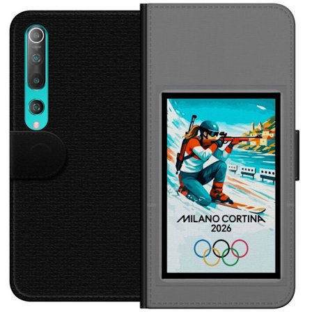 Kompatibelt Lommeboketui til Xiaomi Mi 10 5G Retroplakat Cortina Milano 2026 med fjell, vintersportsutøvere, italienske trikolor, Milano-katedralen og