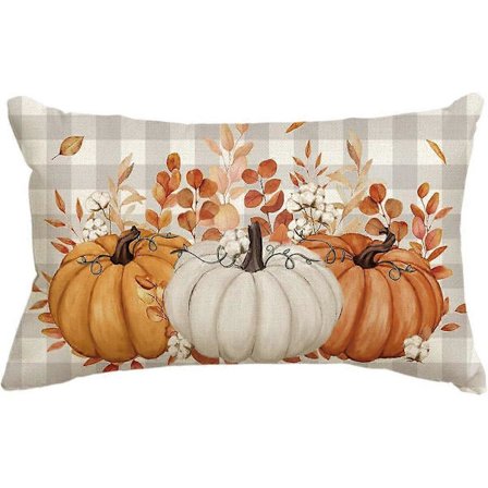 Rutete oransje høst pynteputetrekk, 30x50 cm sesongbasert høsttakkefest (FMY)