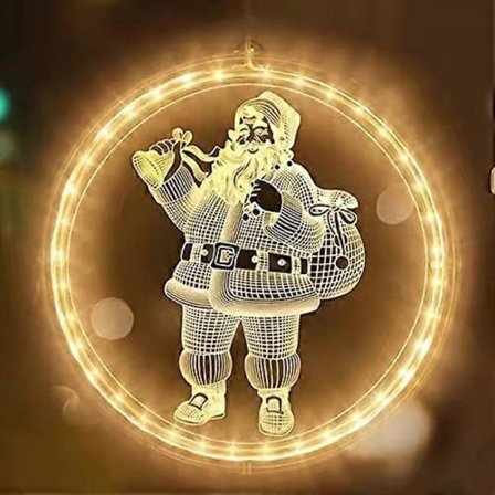 Julepynt LED Feelygter Vindue Hængende 3D Lys (Julemanden)