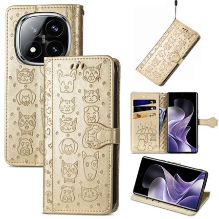 Xiaomi Redmi Note 14 Pro+ 5G - Katt och Hund Prägling Läder fodral