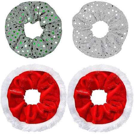 4 Stykker Store Julehårstrikk - Søte Elastiske Glitrende Sekvens Hårbånd - Stoff Hårtilbehør