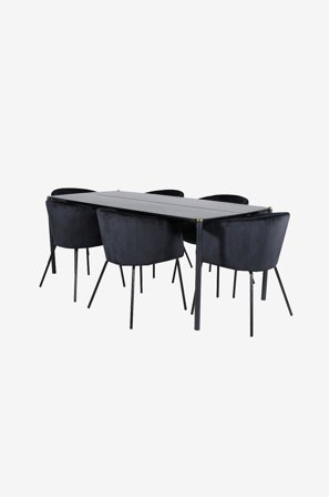 Venture Home - Spisegruppe Pelle med 6 spisebordsstole Berit - Sort - Spisegrupper - Fra Homeroom