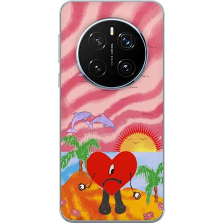 Kompatibelt Mobildeksel til Honor Magic7 Pro Bad Bunny i en fargerik quiltet jakke med hjertemønster og solbriller i moderne gatestil